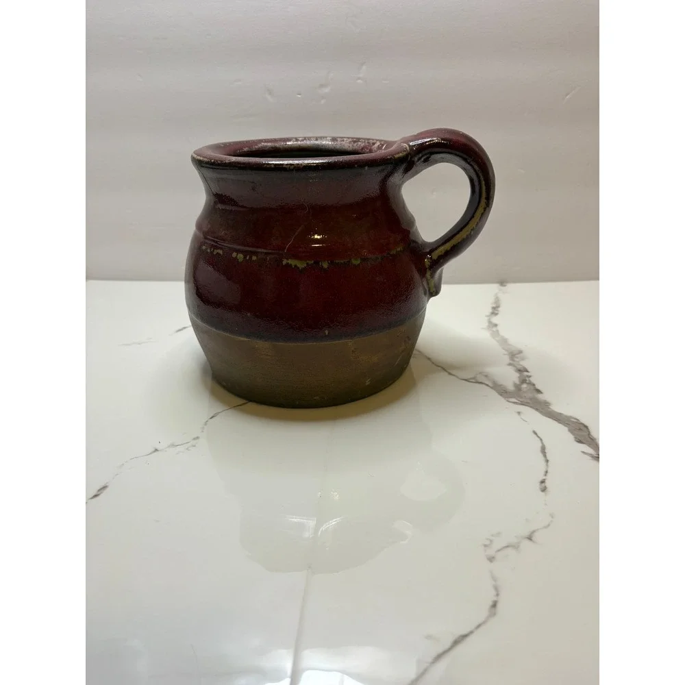 Williamsburg Pottery Red Glazed Stoneware Crock with Handle‎ 7 Inch Utensil Jar